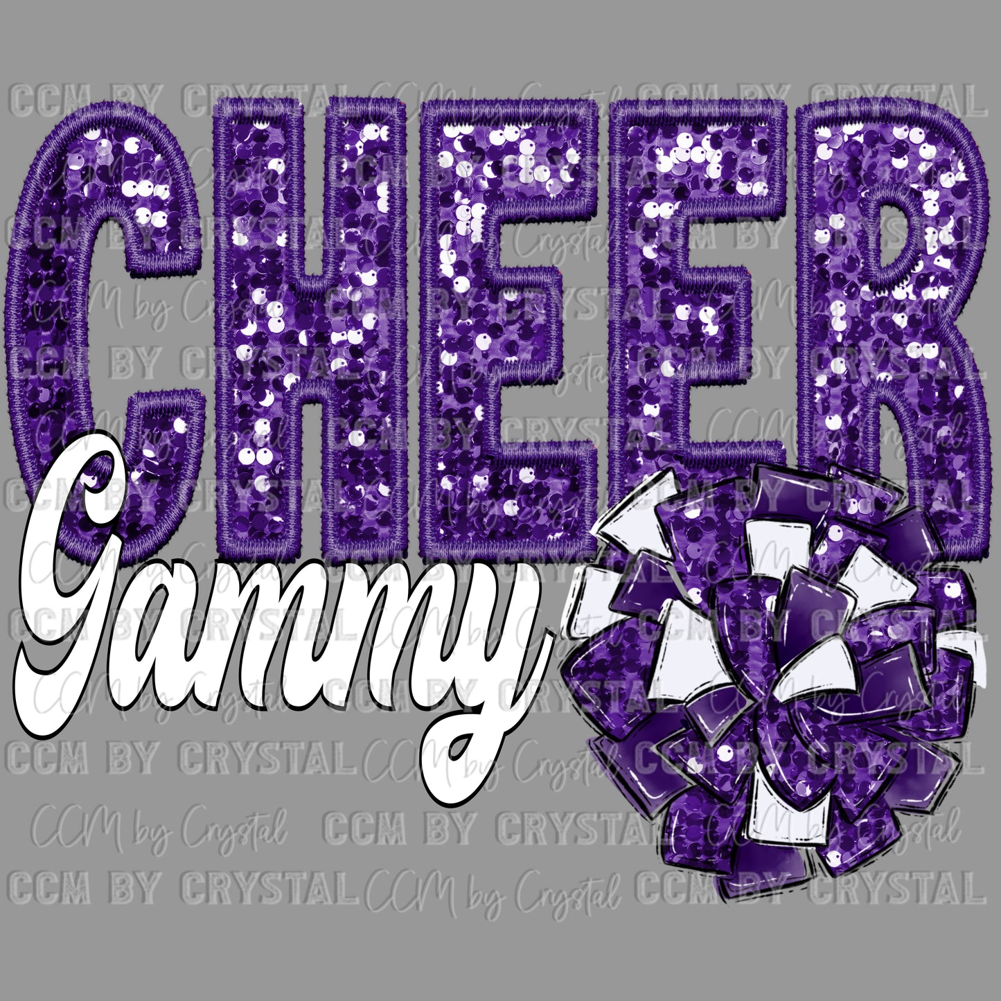 Cheer Gammy Faux Sequins Faux Embroidery PNG Digital File ONLY