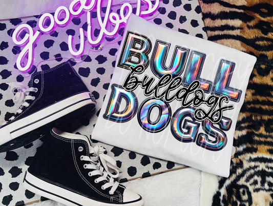 Bulldogs Mascot Iridescent Effect Ready to Press Transfer DTF Transfer Sublimation Transfer