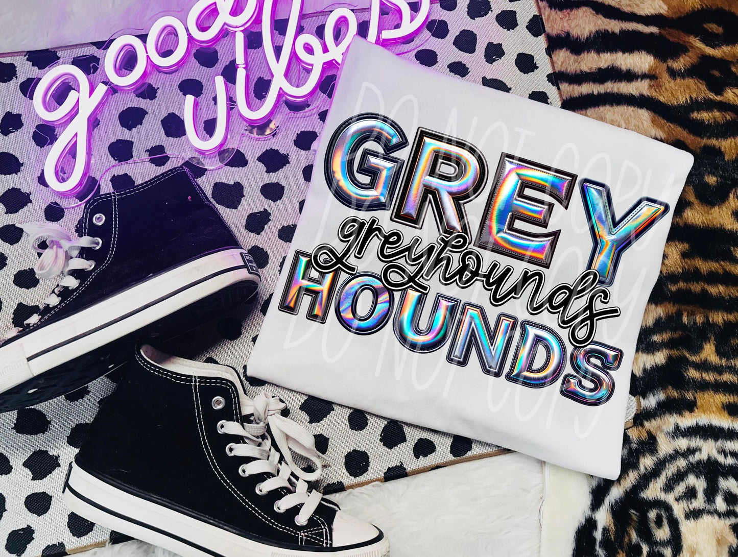 Greyhounds Mascot Iridescent Effect Ready to Press Transfer DTF Transfer Sublimation Transfer