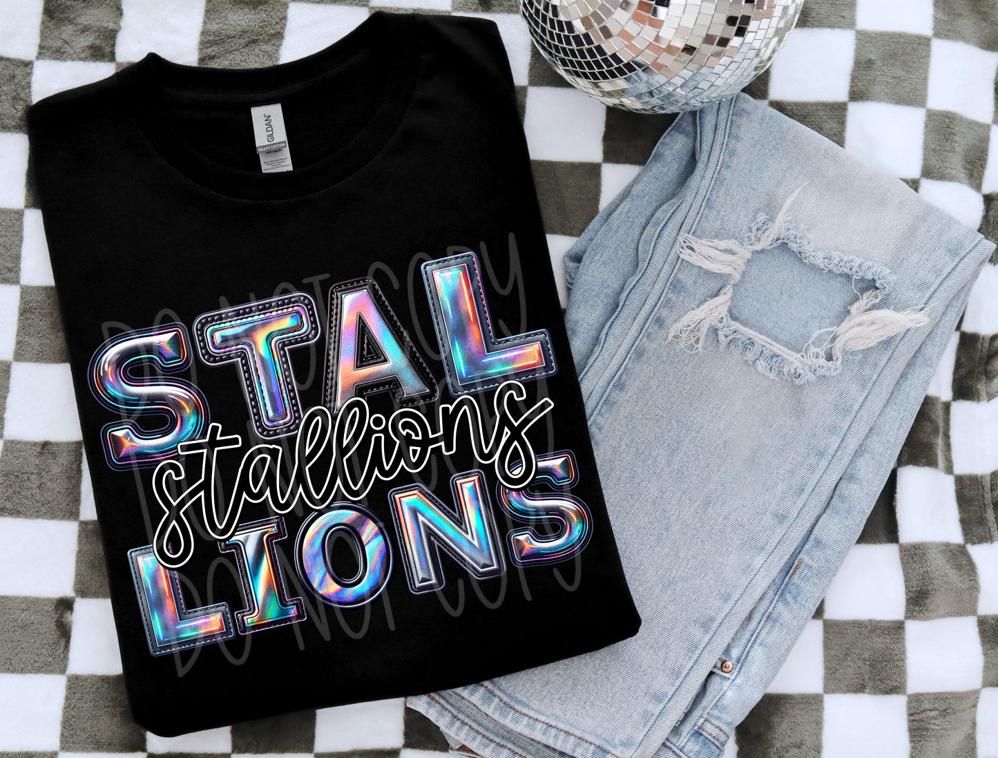 Stallions Mascot Iridescent Effect Ready to Press Transfer DTF Transfer Sublimation Transfer