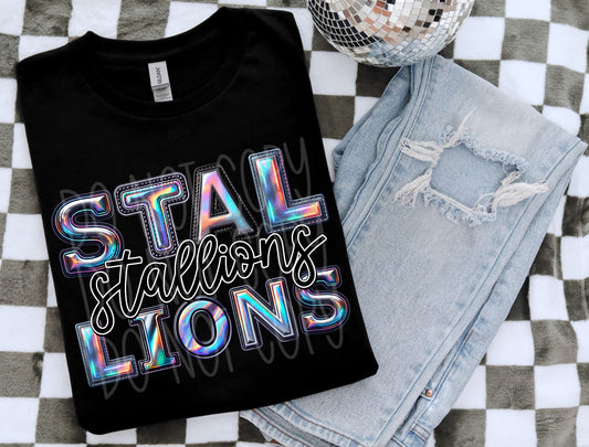 Stallions Mascot Iridescent Effect Ready to Press Transfer DTF Transfer Sublimation Transfer