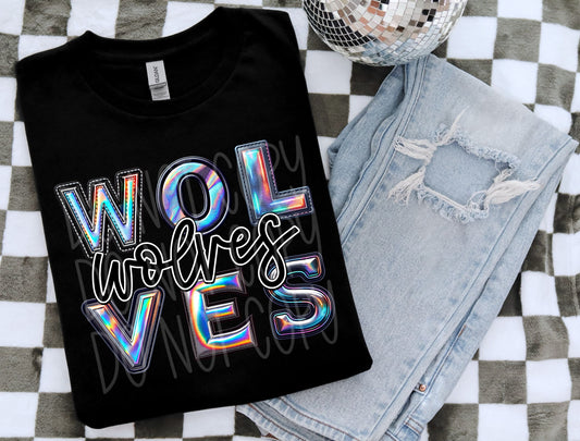 Wolves Mascot Iridescent Effect Ready to Press Transfer DTF Transfer Sublimation Transfer
