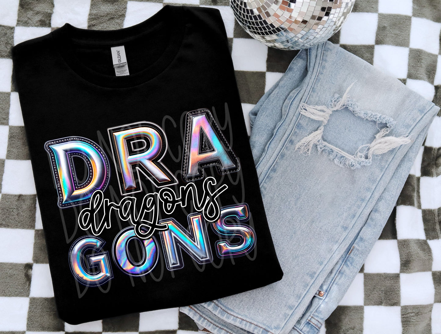 Dragons Mascot Iridescent Effect Ready to Press Transfer DTF Transfer Sublimation Transfer