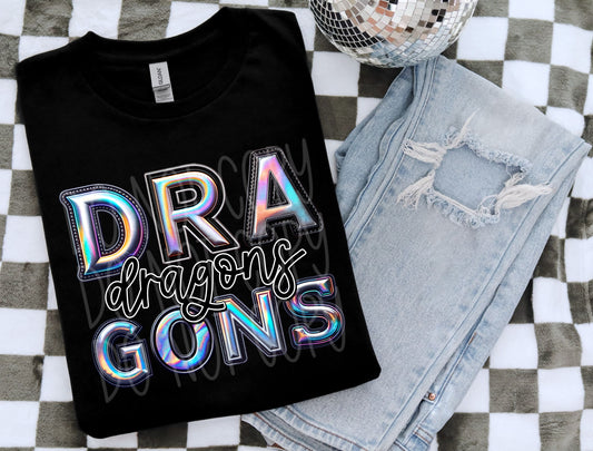 Dragons Mascot Iridescent Effect Ready to Press Transfer DTF Transfer Sublimation Transfer