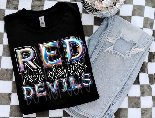 Red Devils Mascot Iridescent Effect Ready to Press Transfer DTF Transfer Sublimation Transfer