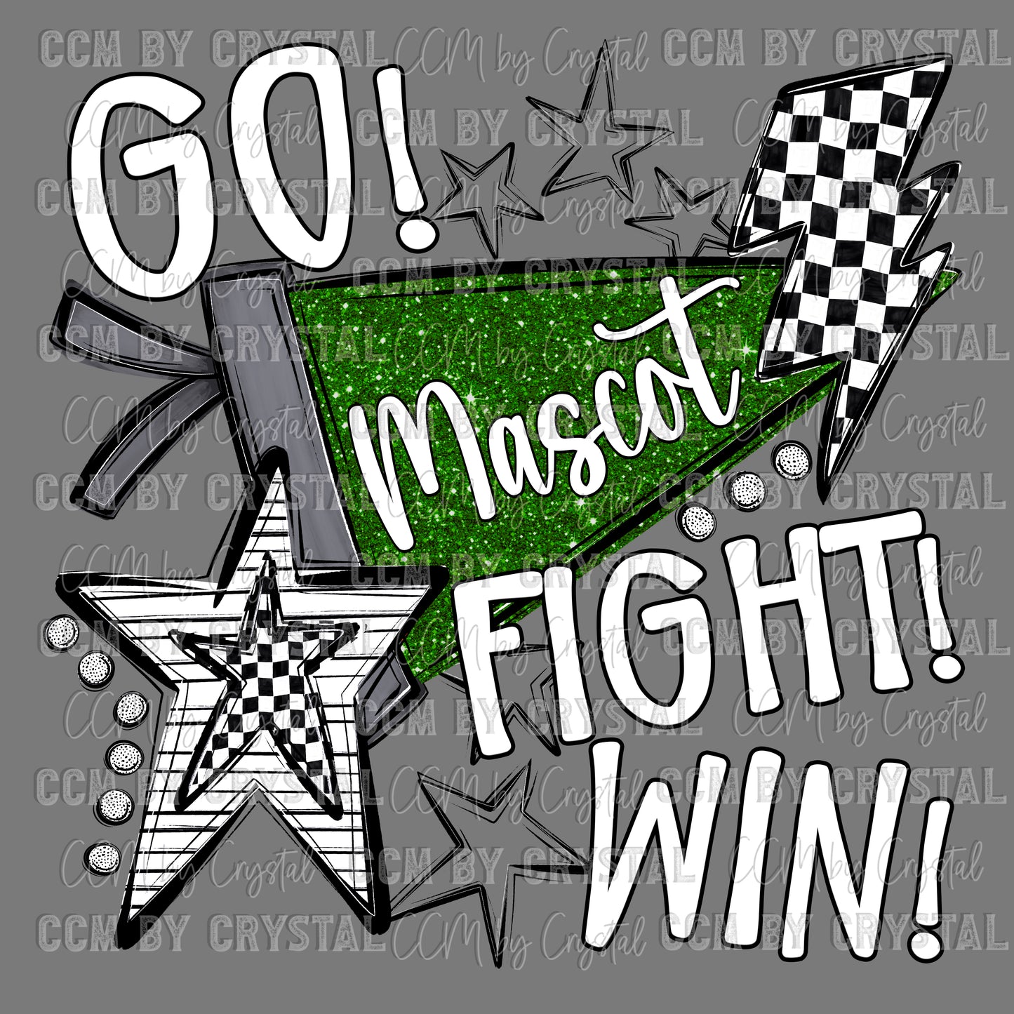 Personalized Faux Glitter Go Fight Win Mascot Ready to Press Transfer DTF Transfer