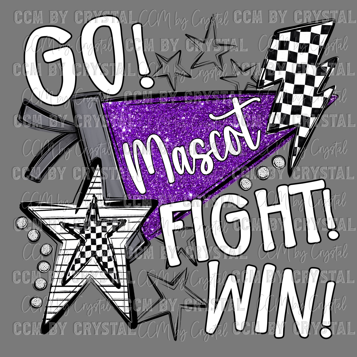 Personalized Faux Glitter Go Fight Win Mascot Ready to Press Transfer DTF Transfer