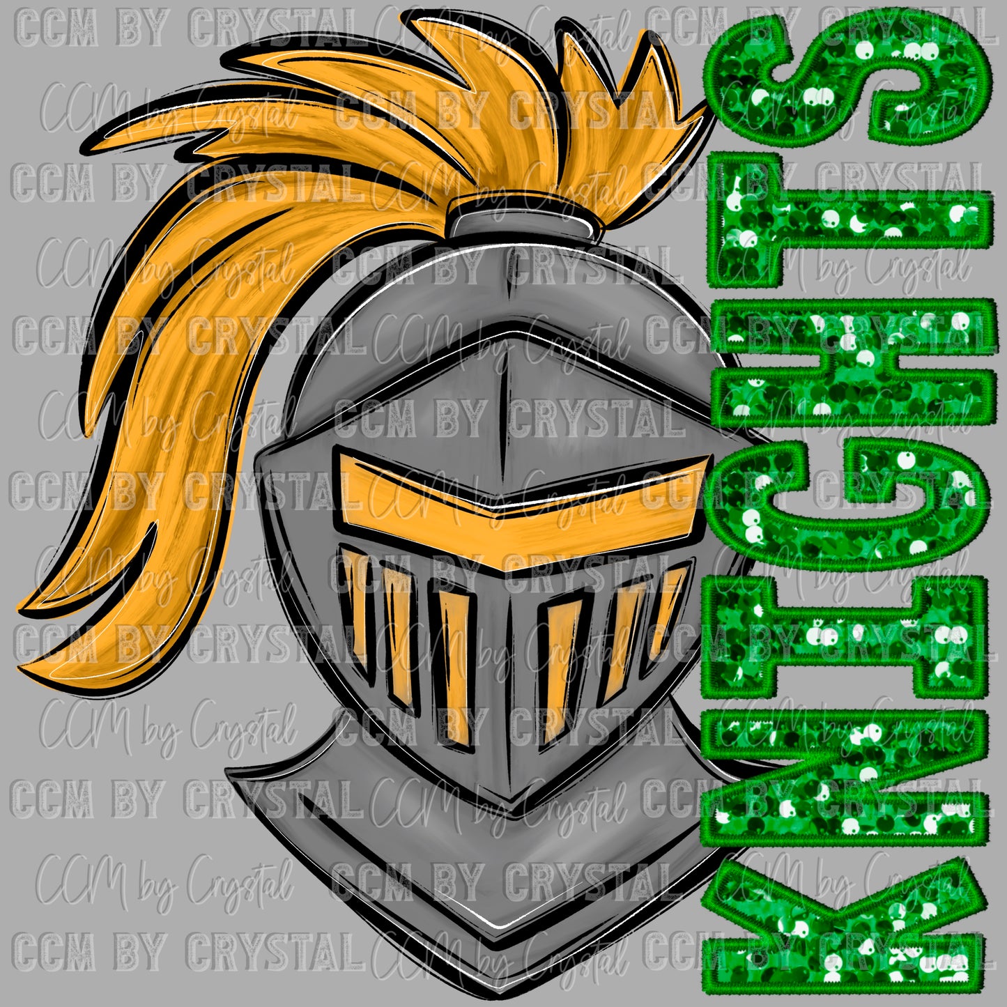 Knights Mascot Faux Embroidery Faux Sequins Ready to Press Transfer DTF Transfer Sublimation Transfer