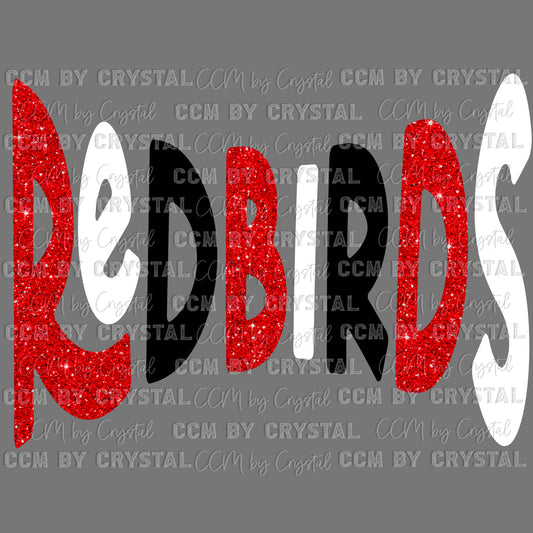 Redbirds Mascot Faux Glitter Ready to Press Transfer DTF Transfer