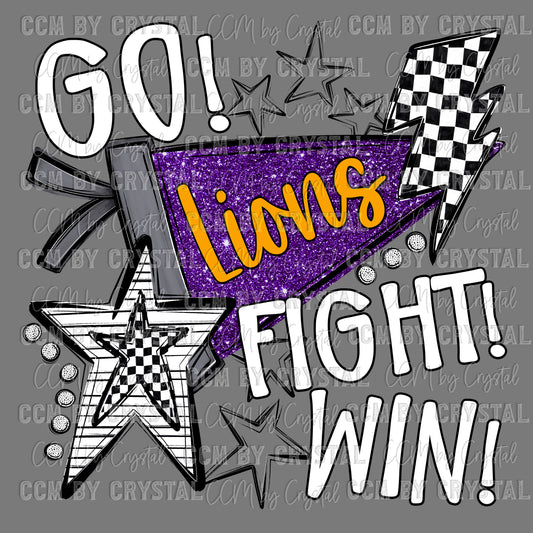 Go Fight Win Lions Mascot Ready to Press Transfer DTF Transfer