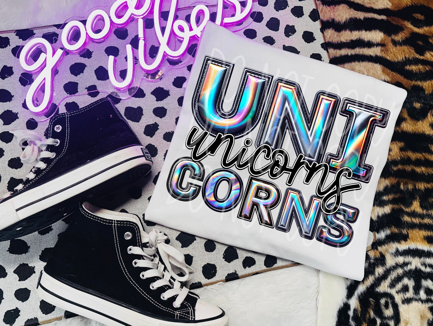 Unicorns Mascot Iridescent Effect Ready to Press Transfer DTF Transfer Sublimation Transfer