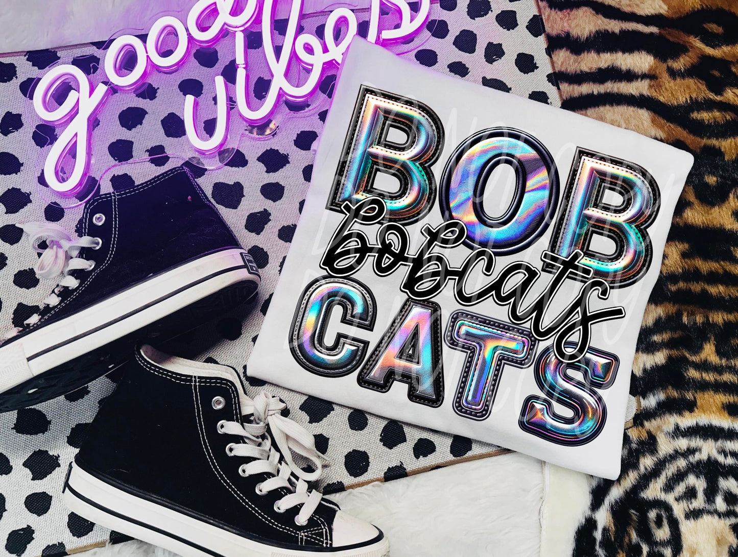 Bobcats Mascot Iridescent Effect Ready to Press Transfer DTF Transfer Sublimation Transfer