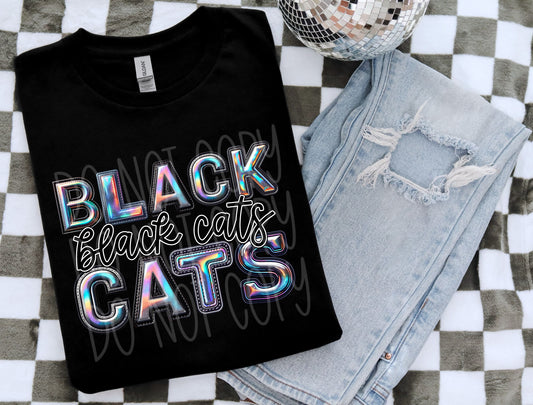 Black Cats Mascot Iridescent Effect Ready to Press Transfer DTF Transfer Sublimation Transfer