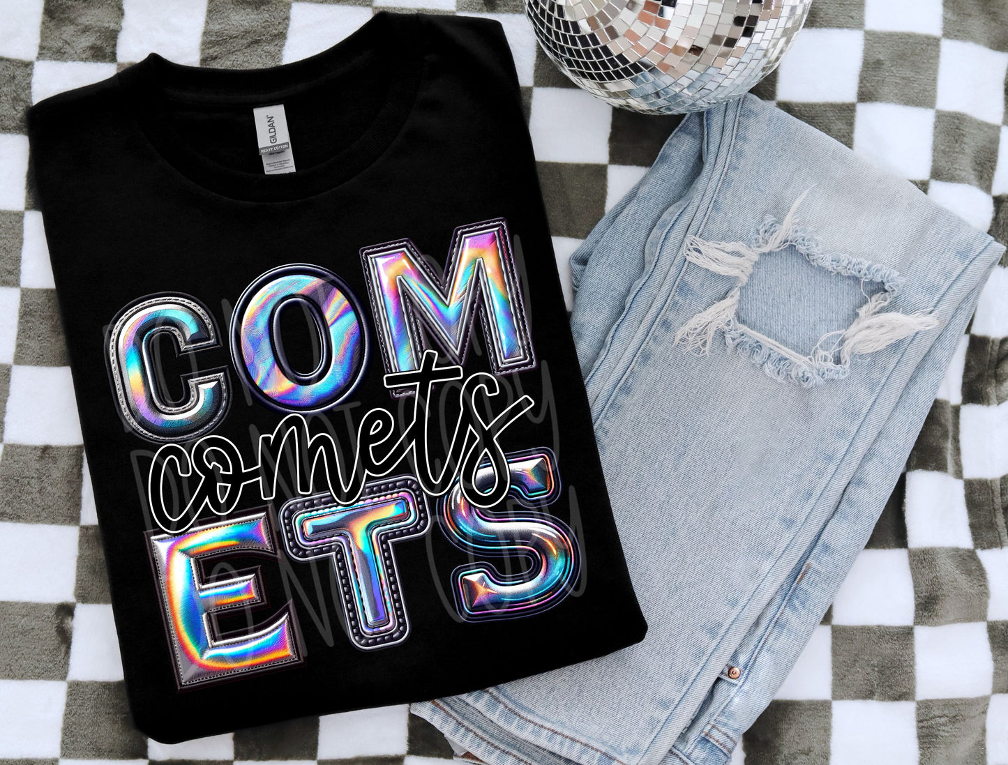 Comets Mascot Iridescent Effect Ready to Press Transfer DTF Transfer Sublimation Transfer