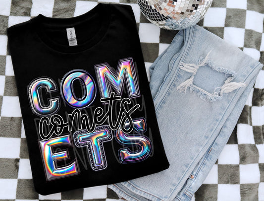 Comets Mascot Iridescent Effect Ready to Press Transfer DTF Transfer Sublimation Transfer