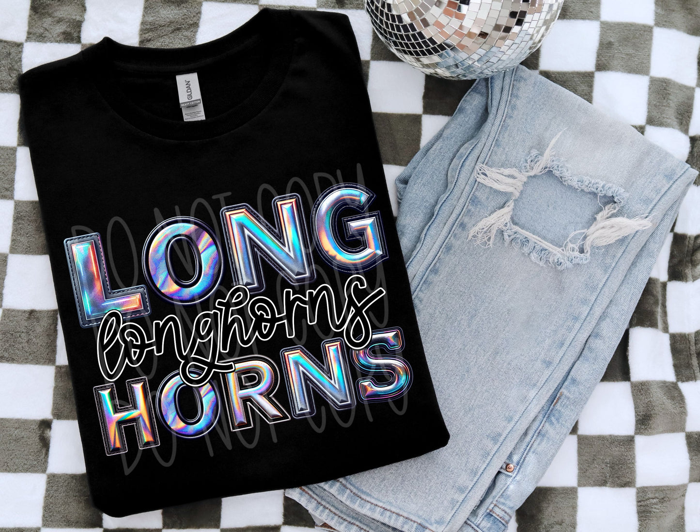Longhorns Mascot Iridescent Effect Ready to Press Transfer DTF Transfer Sublimation Transfer