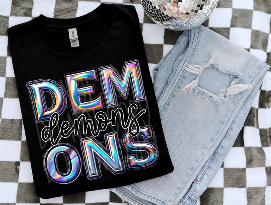 Demons Mascot Iridescent Effect Ready to Press Transfer DTF Transfer Sublimation Transfer