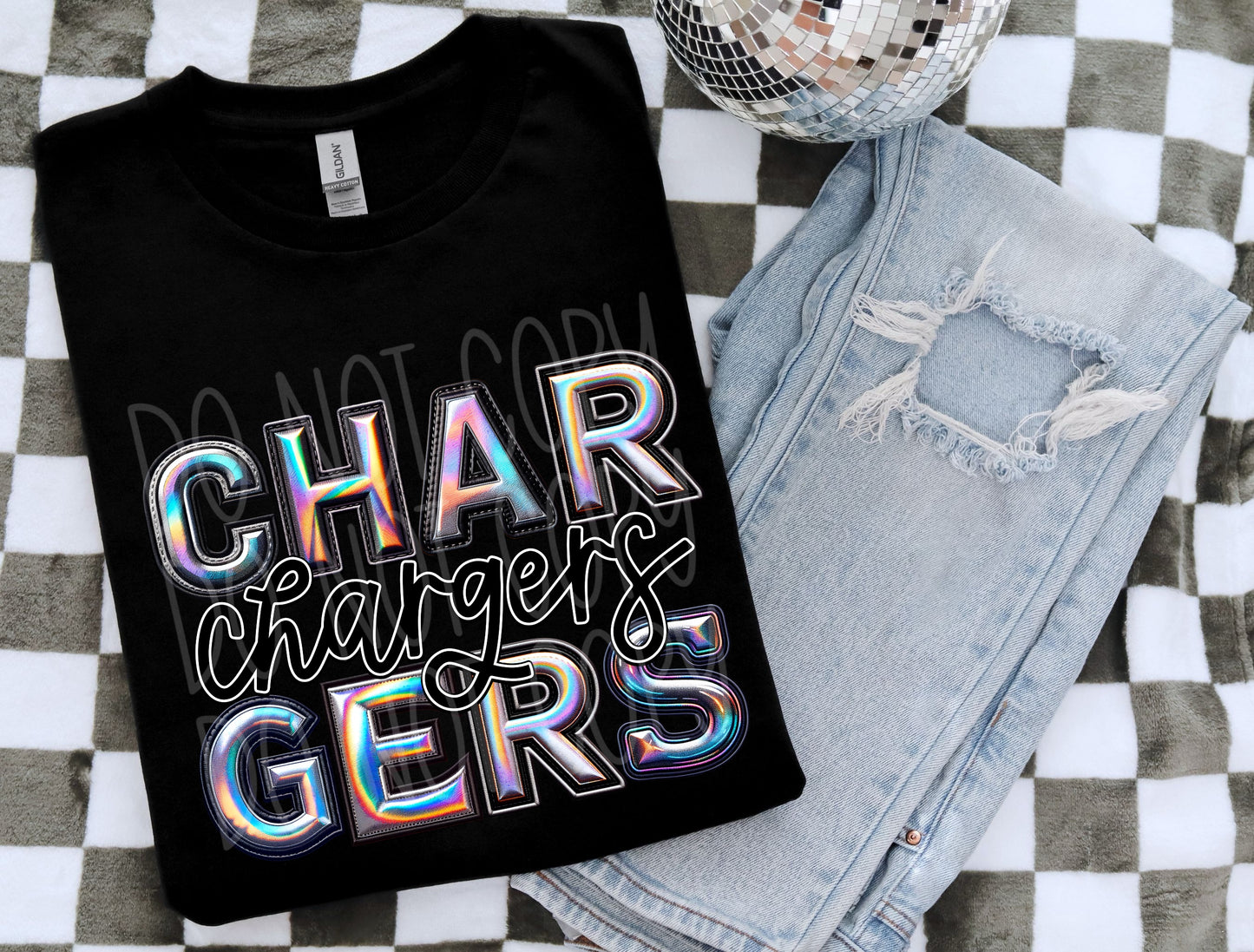 Chargers Mascot Iridescent Effect Ready to Press Transfer DTF Transfer Sublimation Transfer