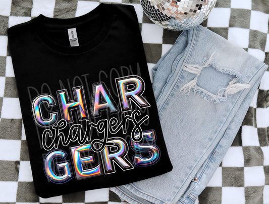 Chargers Mascot Iridescent Effect Ready to Press Transfer DTF Transfer Sublimation Transfer