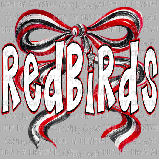 Redbirds Mascot Long Tail Bow Ready to Press Transfer DTF Transfer