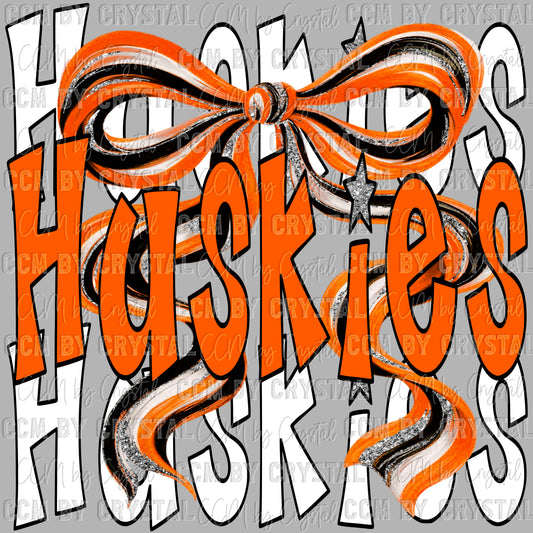 Huskies Mascot Long Tail Bow Ready to Press Transfer DTF Transfer