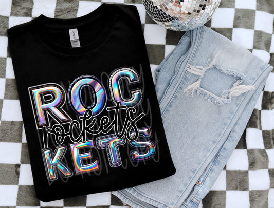 Rockets Mascot Iridescent Effect Ready to Press Transfer DTF Transfer Sublimation Transfer