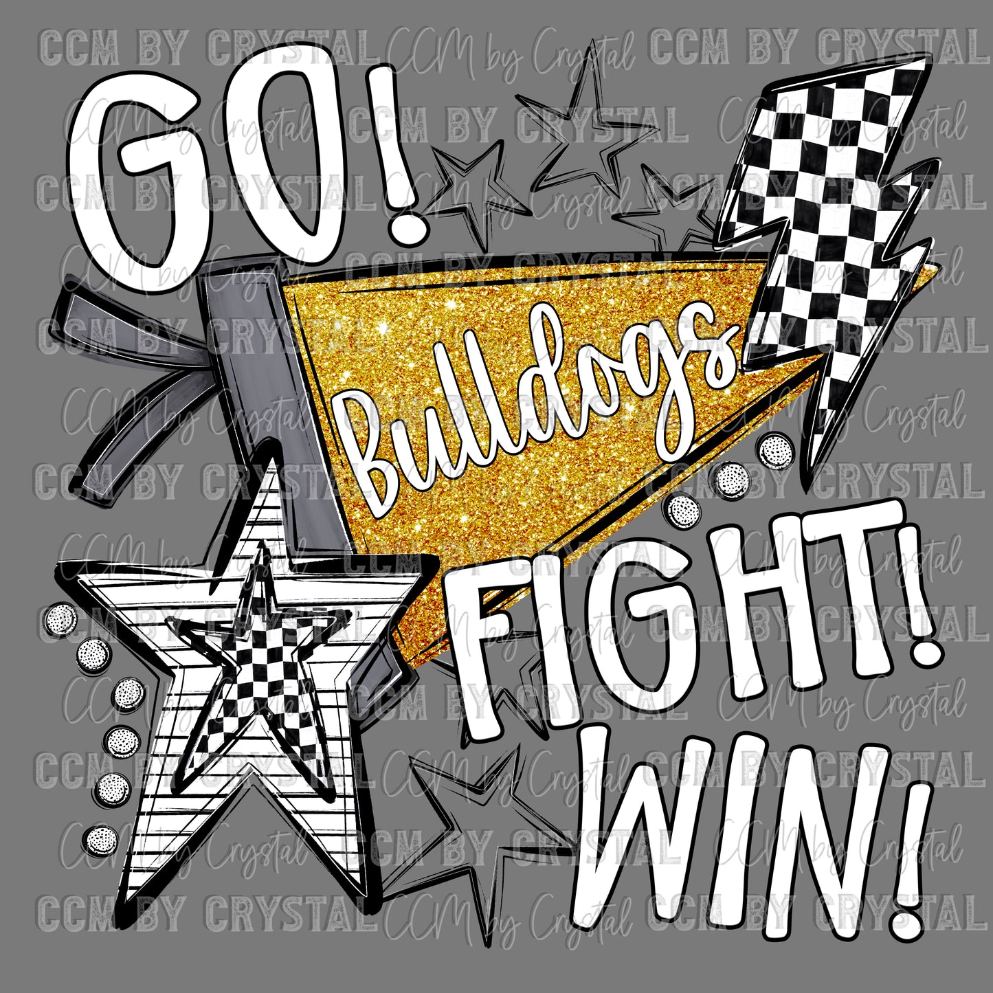 Go Fight Win Bulldogs Gold Faux Glitter Ready to Press Transfer DTF Transfer Sublimation Transfer