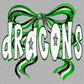 Dragons Long Tail Bow Mascot Green Ready to Press Transfer DTF Transfer Sublimation Transfer
