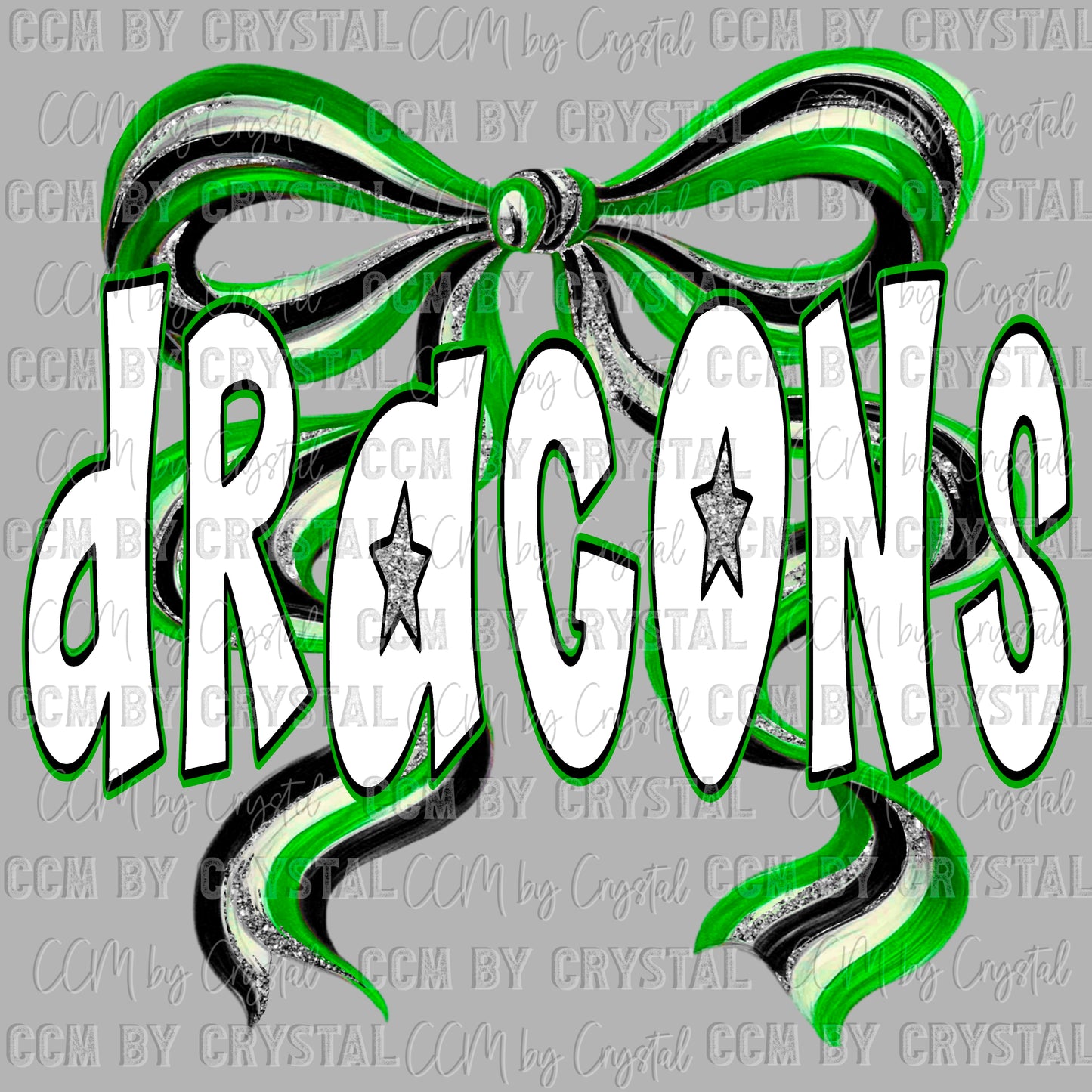 Dragons Long Tail Bow Mascot Green Ready to Press Transfer DTF Transfer Sublimation Transfer
