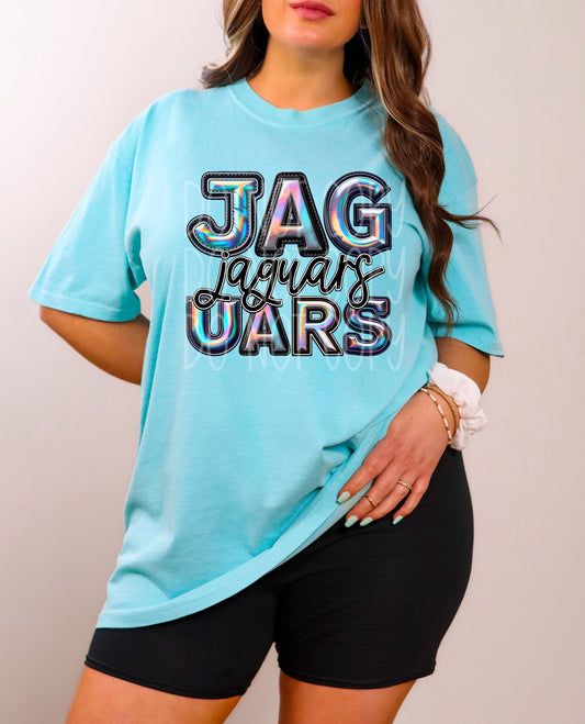 Jaguars Mascot Iridescent Effect Ready to Press Transfer DTF Transfer Sublimation Transfer