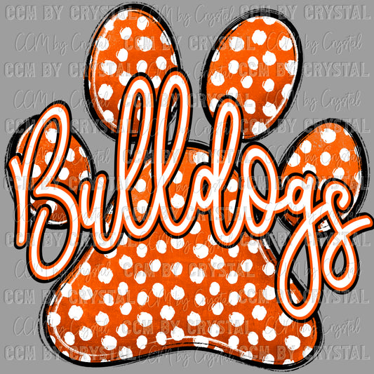 Bulldogs paw orange Mascot Ready to Press Transfer DTF Transfer Sublimation Transfer