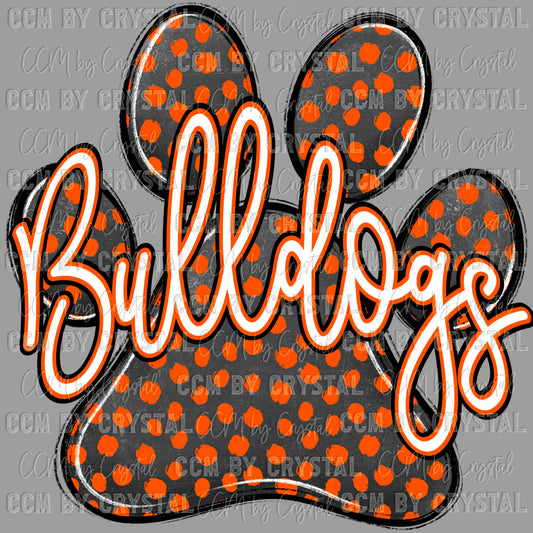 Bulldogs paw orange Mascot Ready to Press Transfer DTF Transfer Sublimation Transfer