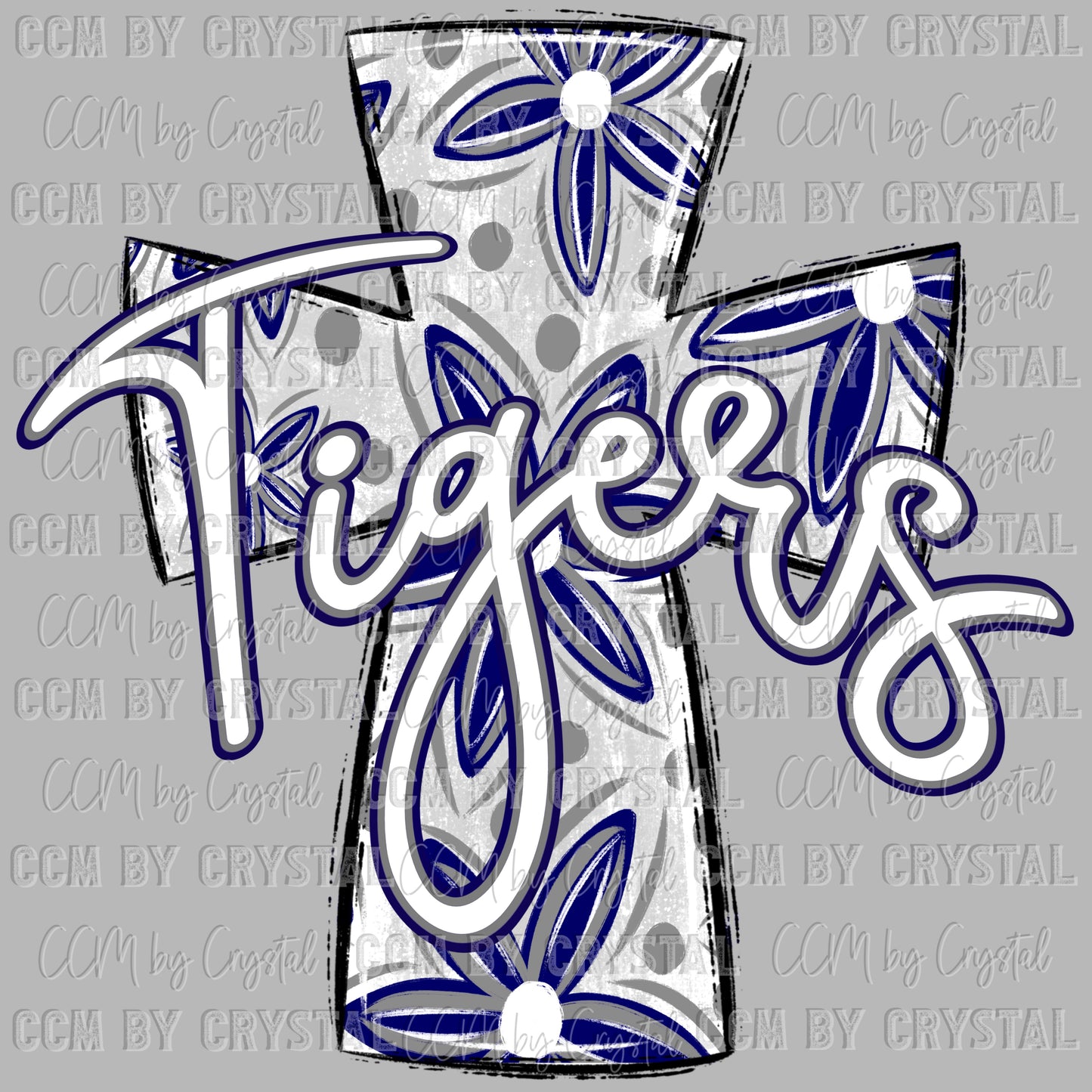 Tigers Cross Floral orange Mascot Ready to Press Transfer DTF Transfer Sublimation Transfer (Copy)