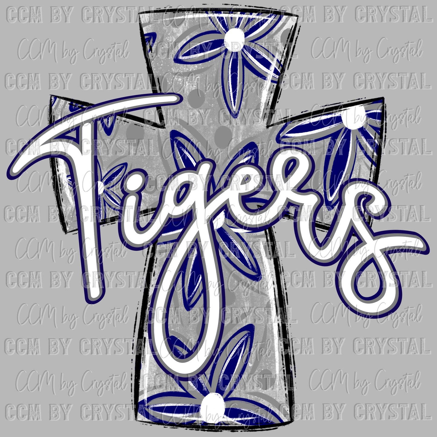 Tigers Cross Floral orange Mascot Ready to Press Transfer DTF Transfer Sublimation Transfer