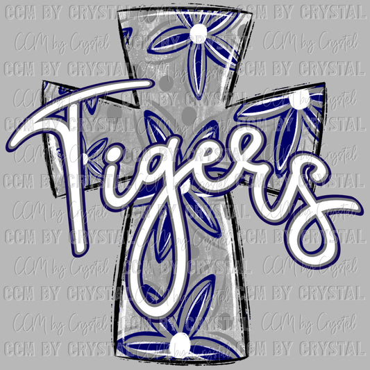 Tigers Cross Floral orange Mascot Ready to Press Transfer DTF Transfer Sublimation Transfer