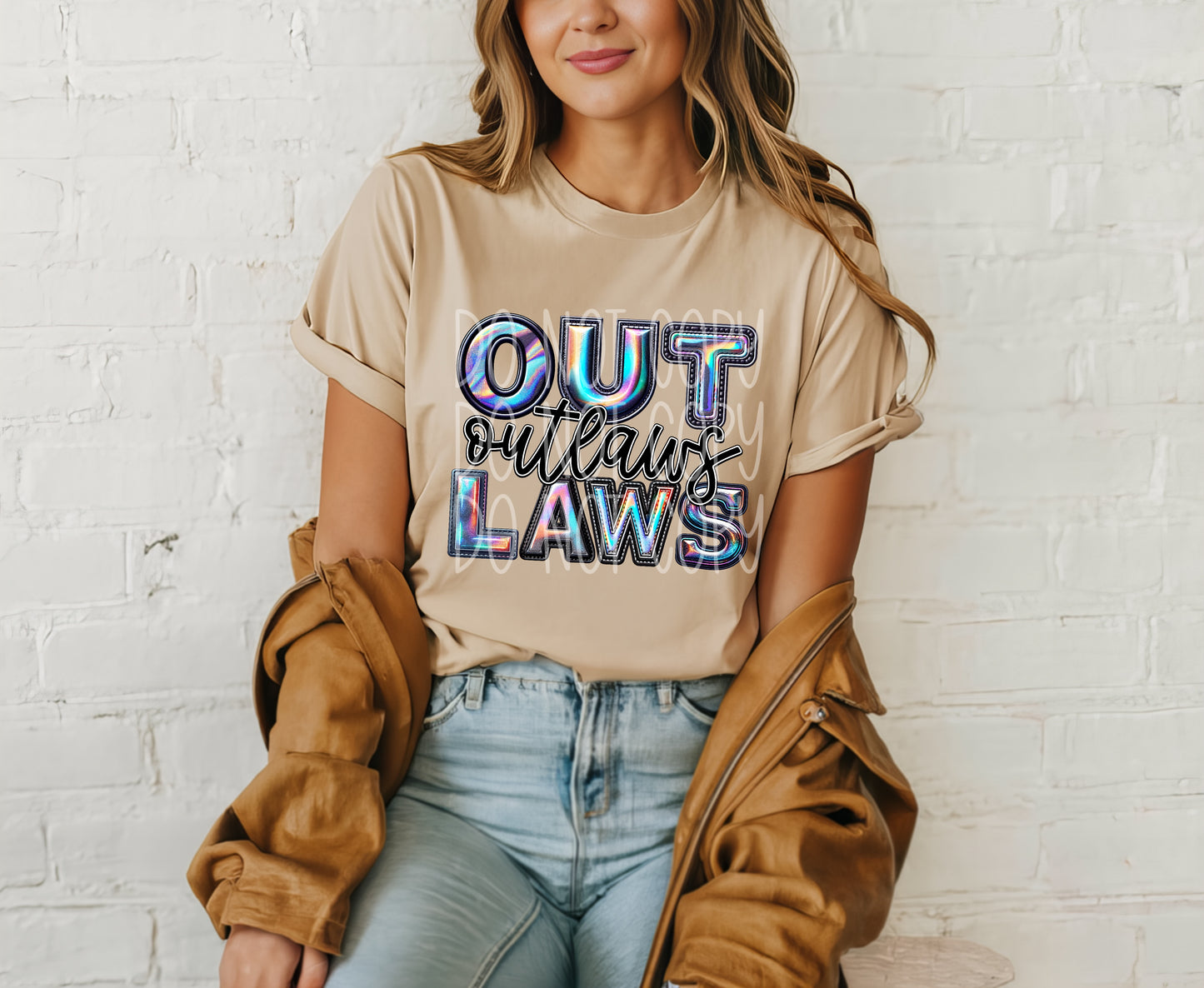 Outlaws Mascot Iridescent Effect Ready to Press Transfer DTF Transfer Sublimation Transfer