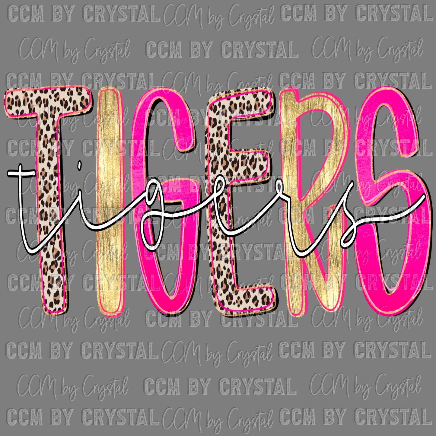 Tigers Mascot Pink Gold Leopard Ready to Press Transfer DTF Transfer Sublimation Transfer