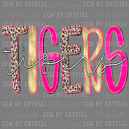 Tigers Mascot Pink Gold Leopard Ready to Press Transfer DTF Transfer Sublimation Transfer