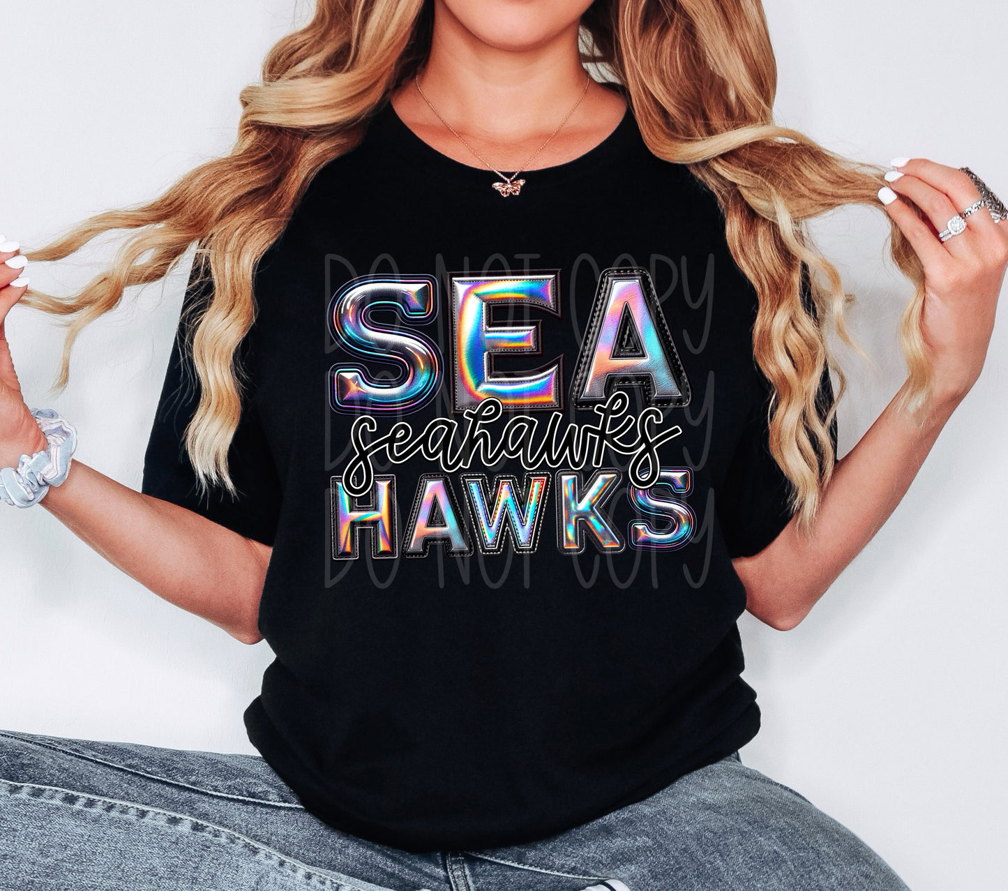 Seahawks Mascot Iridescent Effect Ready to Press Transfer DTF Transfer Sublimation Transfer