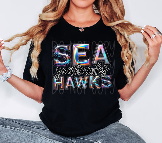 Seahawks Mascot Iridescent Effect Ready to Press Transfer DTF Transfer Sublimation Transfer