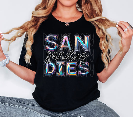 Sandies Mascot Iridescent Effect Ready to Press Transfer DTF Transfer Sublimation Transfer