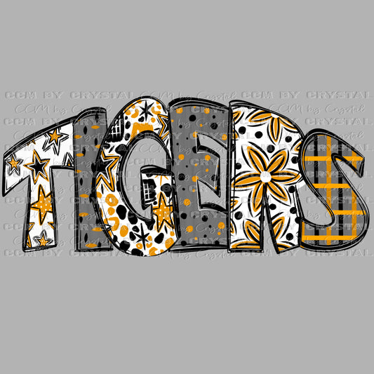 Tigers Gold and Black Mascot Ready to Press Transfer DTF Transfer Sublimation Transfer