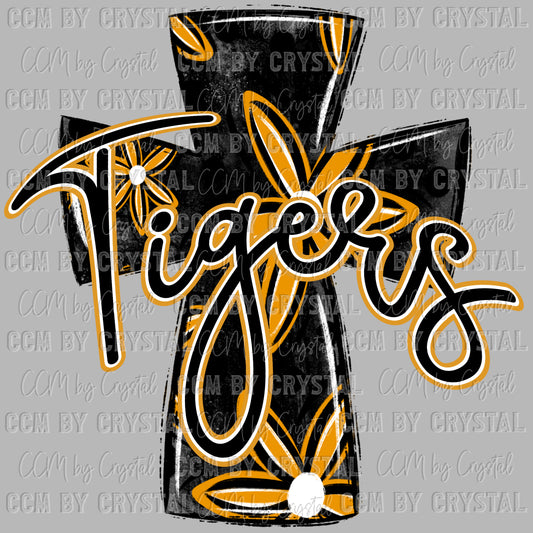 Tigers Cross Gold and Black Mascot Ready to Press Transfer DTF Transfer Sublimation Transfer