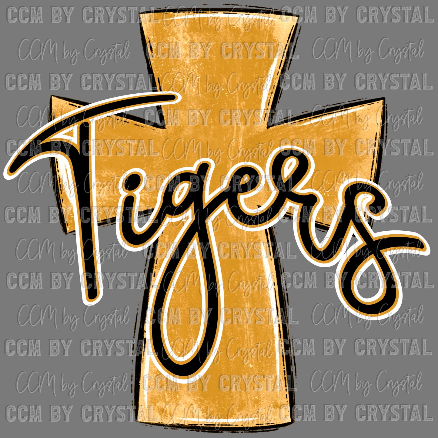 Tigers Cross Gold and Black Mascot Ready to Press Transfer DTF Transfer Sublimation Transfer