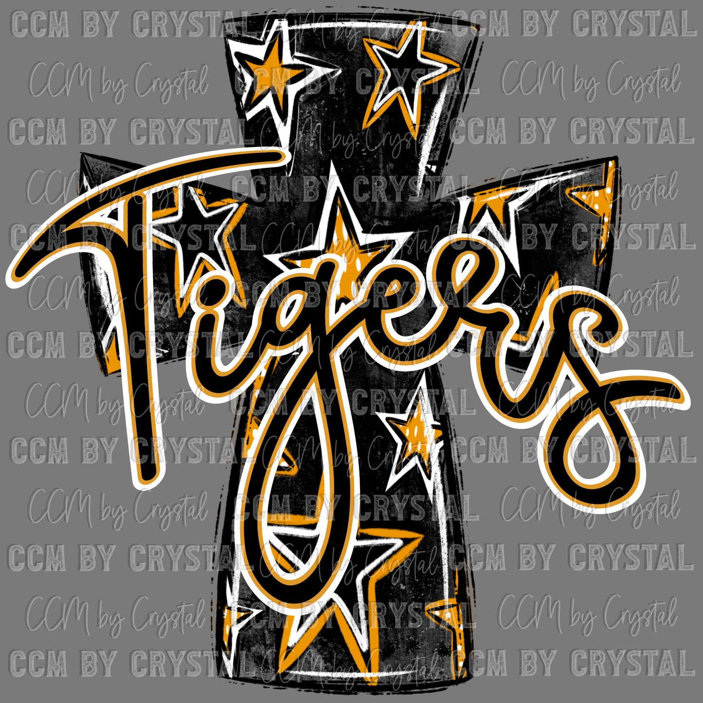 Tigers Cross Gold and Black Mascot Ready to Press Transfer DTF Transfer Sublimation Transfer