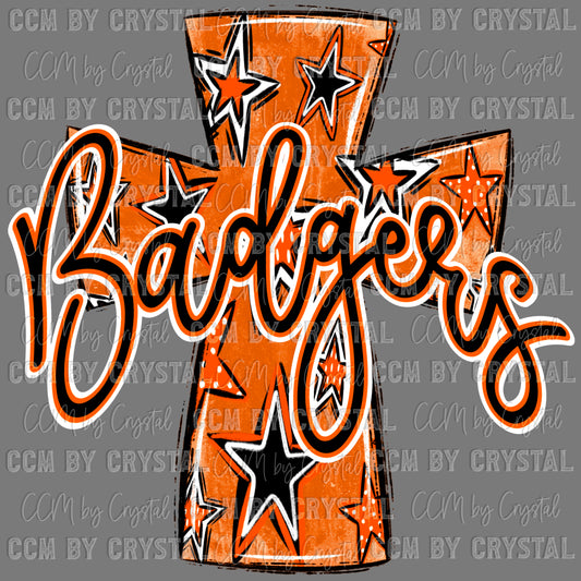 Badgers Cross Orange and Black Mascot Ready to Press Transfer DTF Transfer Sublimation Transfer