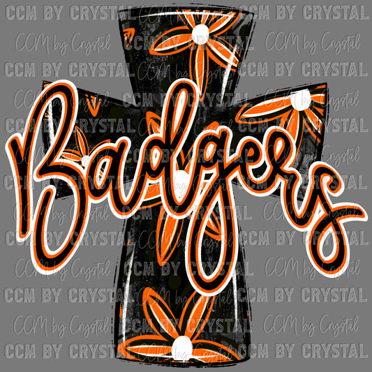 Badgers Cross Orange and Black Mascot Ready to Press Transfer DTF Transfer Sublimation Transfer