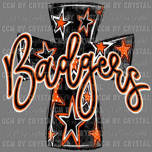 Badgers Cross Orange and Black Mascot Ready to Press Transfer DTF Transfer Sublimation Transfer