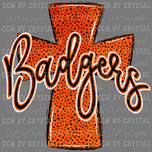 Badgers Cross Orange and Black Mascot Ready to Press Transfer DTF Transfer Sublimation Transfer