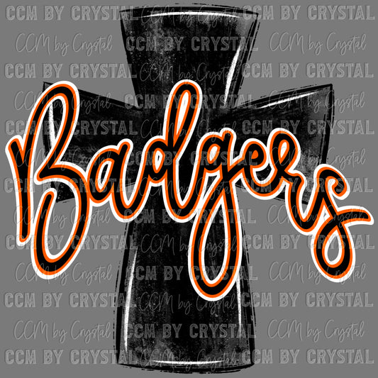 Badgers Cross Orange and Black Mascot Ready to Press Transfer DTF Transfer Sublimation Transfer